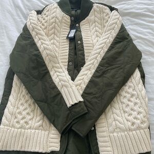 rag & bone Olive Green Jacket with Cream Cable Knit Trim